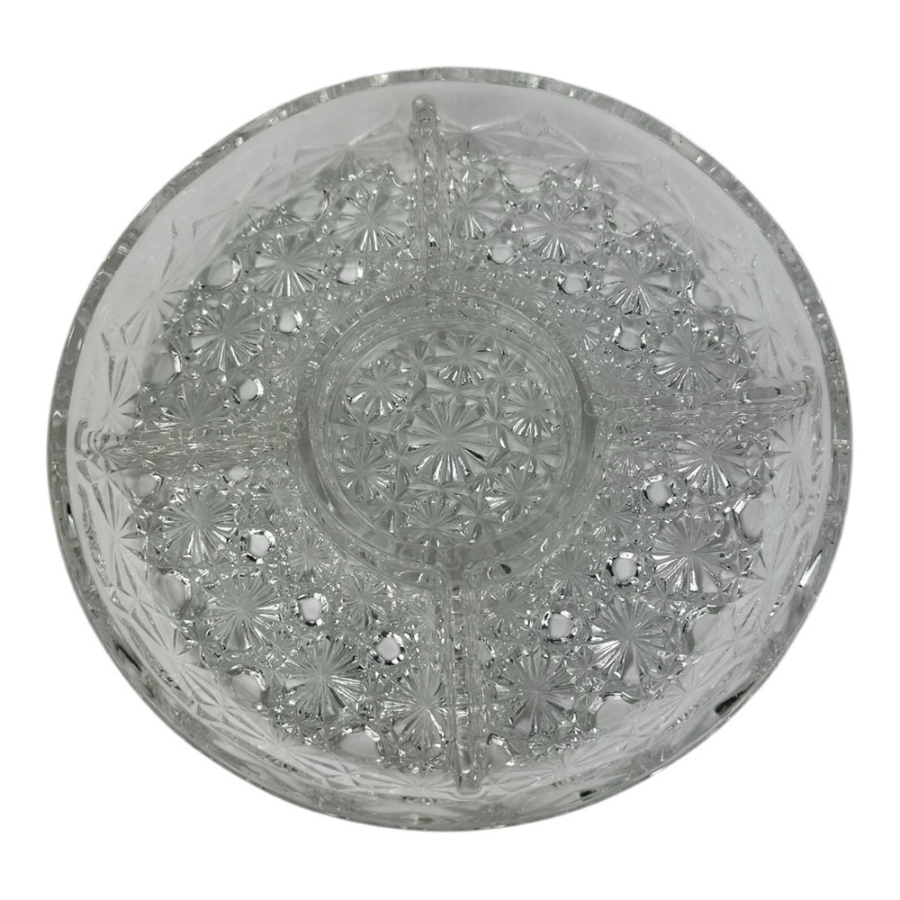 Indiana Glass 10” Divided Platter Daisy And Button Pattern Vintage Retired EUC